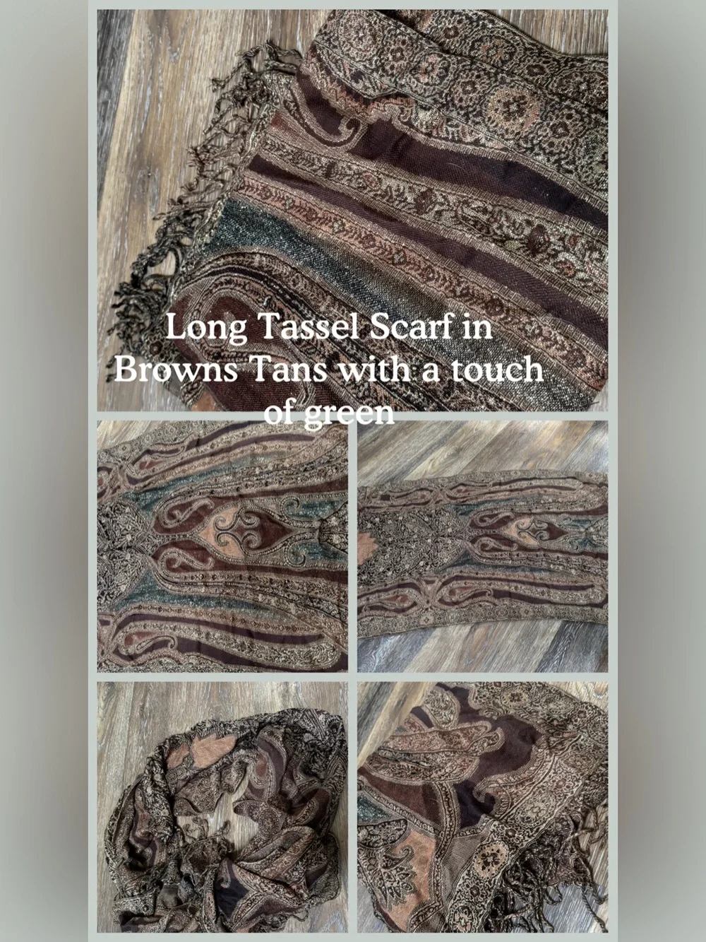 Boho Paisley Rayon Fringe Scarf in Brown & Tan